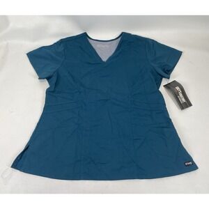 Greys Anatomy Barco Scrub 3PKT Stylized Princess V Neck Top Womens XL Bahama NWT